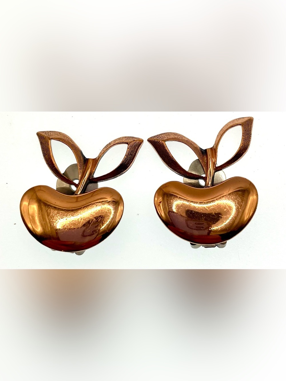 Vintage Renoir Copper Apple Clip-On Earrings Mid Century Modern MCM Signed